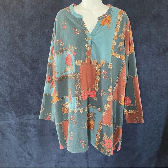 Denim&Co blue and burnt orange tunic size 3XL - Picture 2 of 8